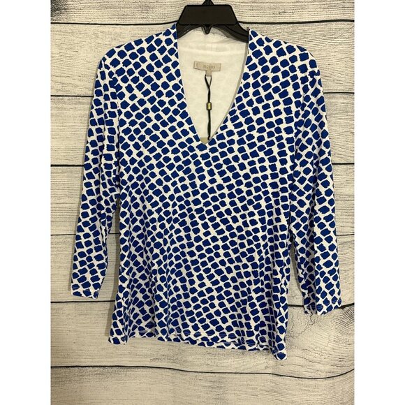 NWT Hobbs London V-Neck Blue & White Geometric Pattern Top Size L - Picture 1 of 2